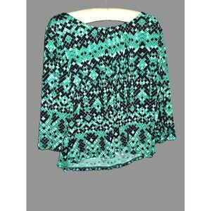 Tanjay Green & Black 3/4 Sleeve Shirt - Petite Large